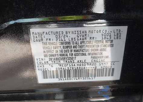 2024 Nissan Sentra Sv Xtronic Cvt from USA, damaged, VIN 3N1AB8CV6RY325617